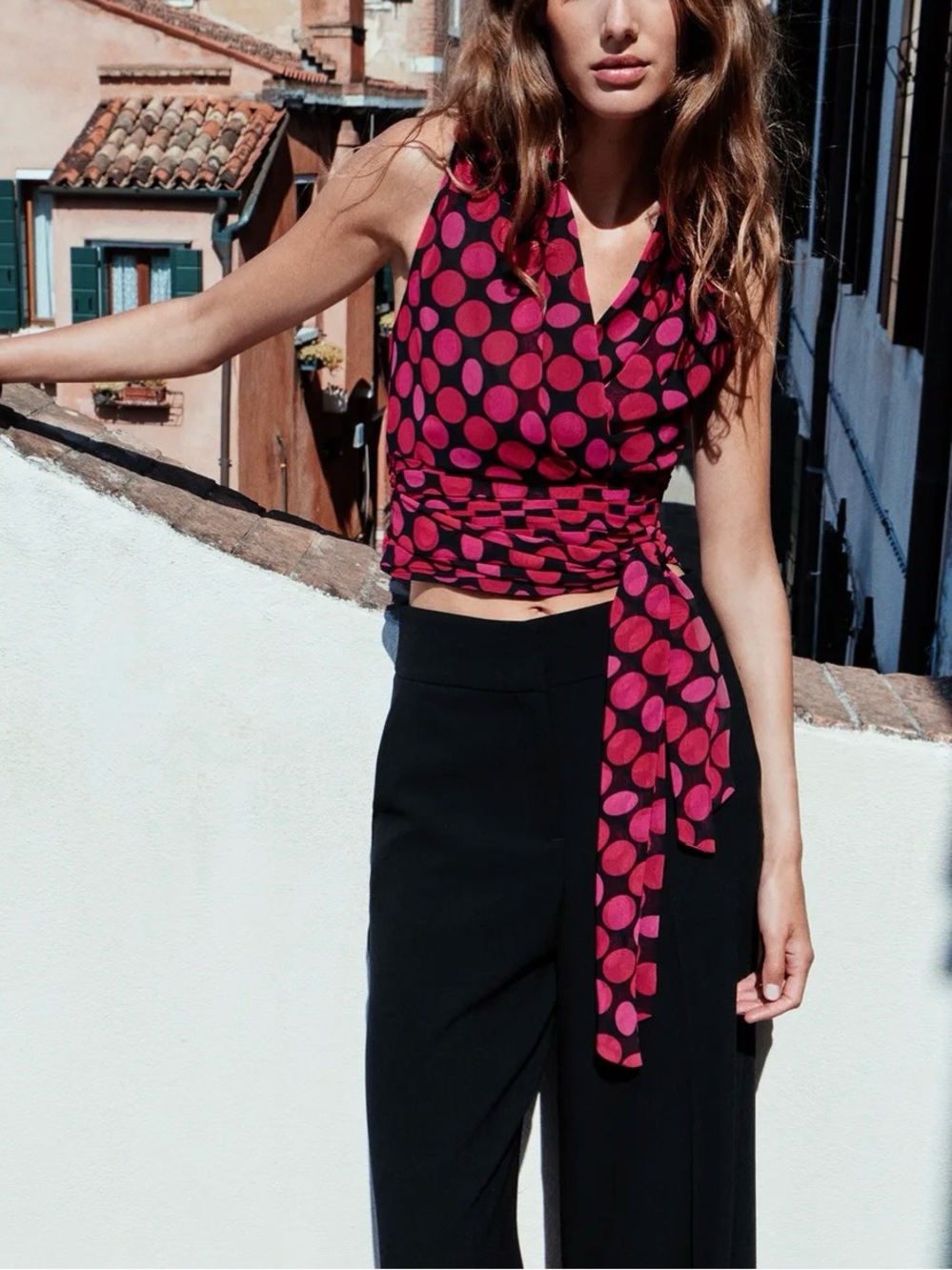 NWT ZARA POLKA DOT TIE TOP
